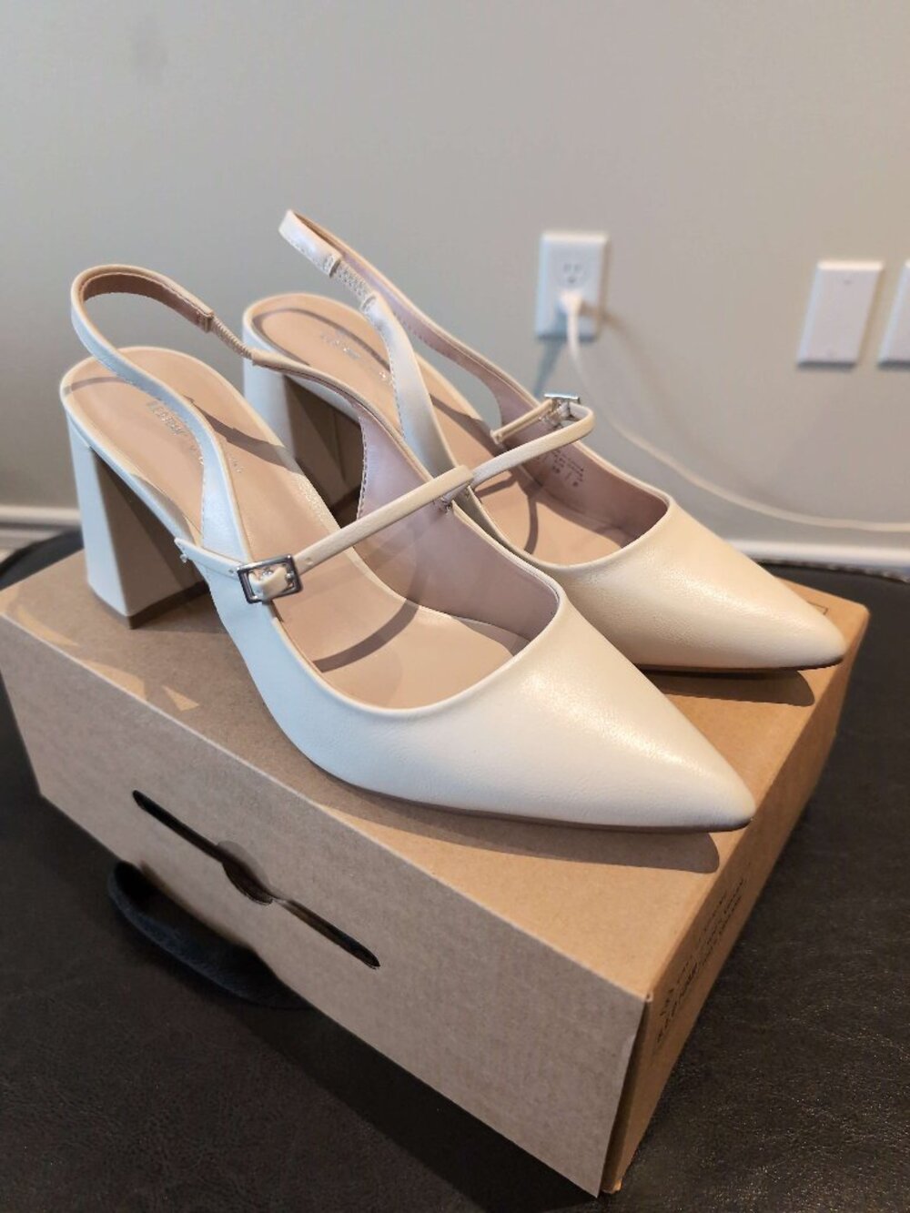 Call It Spring Cream Faux Leather Slingback Pointed Toe Heels